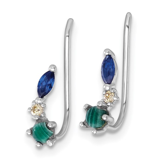 Sterling Silver Rhodium-plated CZ Malachite and Nano Crystal Ear Climber Earrings