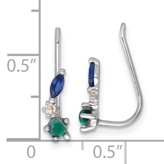 Sterling Silver Rhodium-plated CZ Malachite and Nano Crystal Ear Climber Earrings
