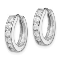 Sterling Silver Rhodium-plated CZ Hinged Hoop Earrings view 2