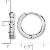 Sterling Silver Rhodium-plated CZ Hinged Hoop Earrings view 4
