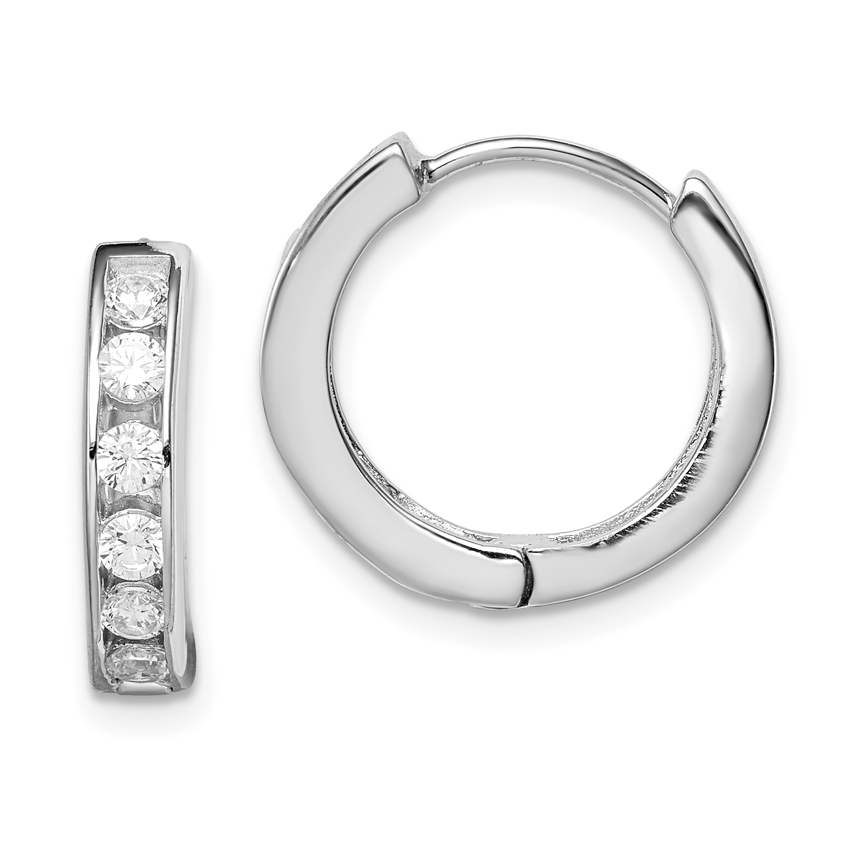 Sterling Silver Rhodium-plated CZ Hinged Hoop Earrings (QE1804)