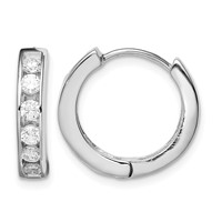 Sterling Silver Rhodium-plated CZ Hinged Hoop Earrings view 1