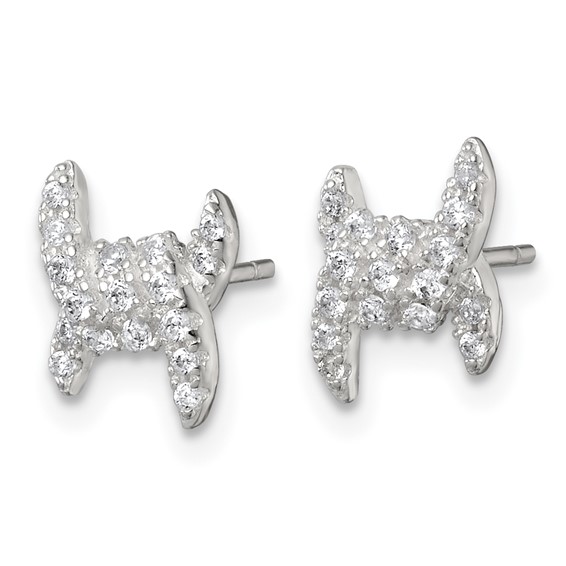 Sterling Silver Polished Fancy Ribbon CZ Post Earrings