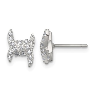 Sterling Silver Polished Fancy Ribbon CZ Post Earrings