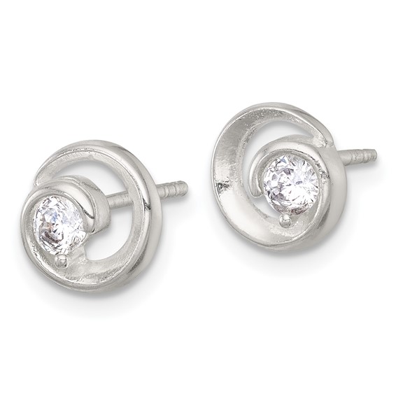 Sterling Silver Polished CZ in Circle Post Earrings