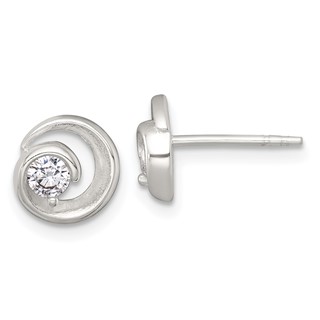 Sterling Silver Polished CZ in Circle Post Earrings