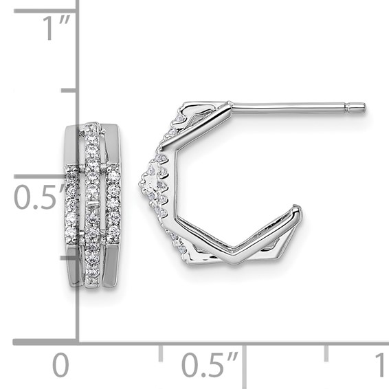 Sterling Silver Rhodium-plated CZ 3-Row Polished J-Hoop Post Earrings