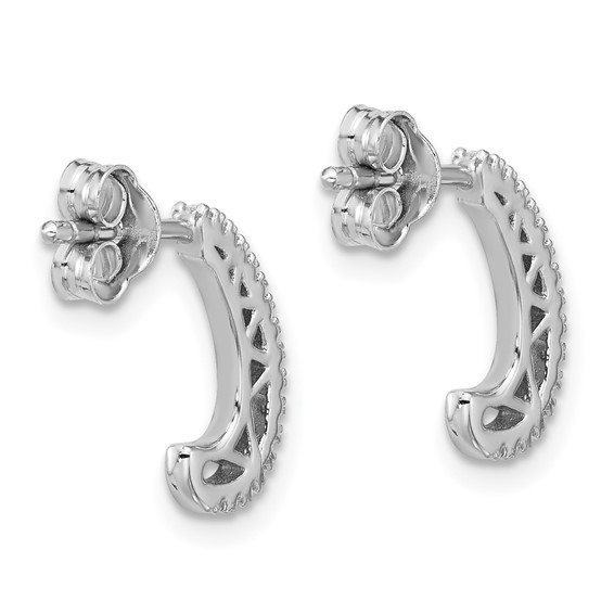 Sterling Silver Rhodium-plated CZ Polished J-Hoop Post Earrings