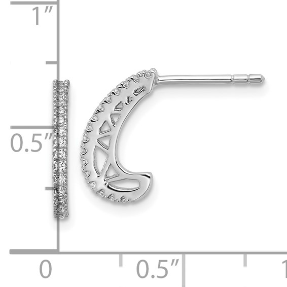 Sterling Silver Rhodium-plated CZ Polished J-Hoop Post Earrings