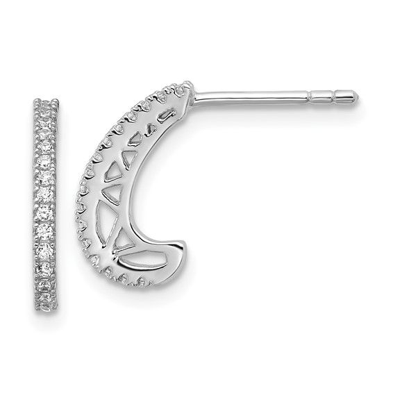 Sterling Silver Rhodium-plated CZ Polished J-Hoop Post Earrings