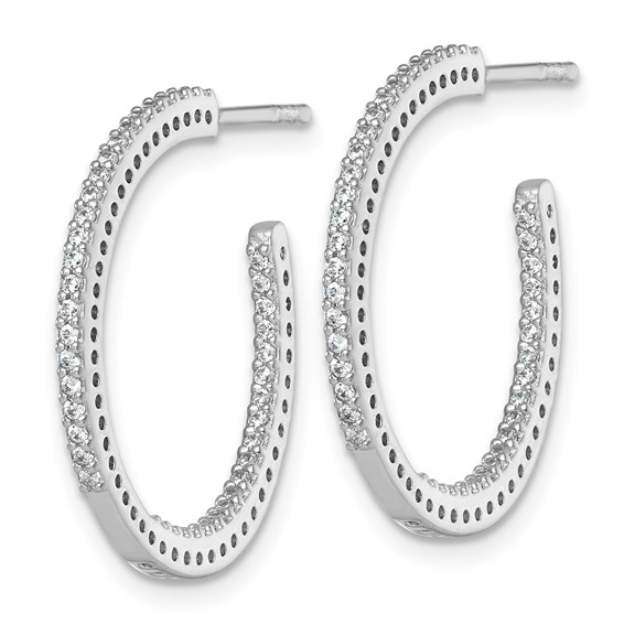Sterling Silver Rhodium-plated Polished 1.6mm CZ In and Out Post C-Hoop Earrings