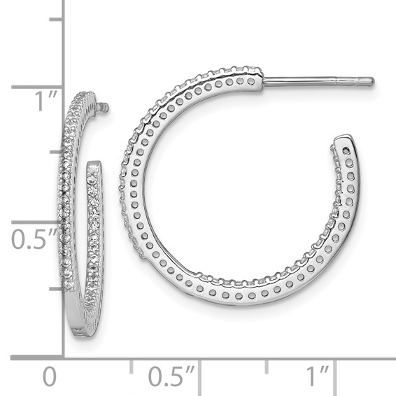 Sterling Silver Rhodium-plated Polished 1.6mm CZ In and Out Post C-Hoop Earrings