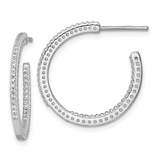Sterling Silver Rhodium-plated Polished 1.6mm CZ In and Out Post C-Hoop Earrings