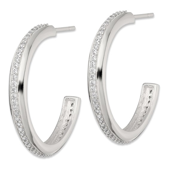 Sterling Silver CZ C-hoop Post Earrings
