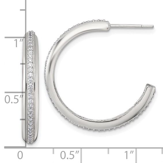 Sterling Silver CZ C-hoop Post Earrings