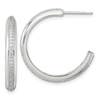 Sterling Silver CZ C-hoop Post Earrings