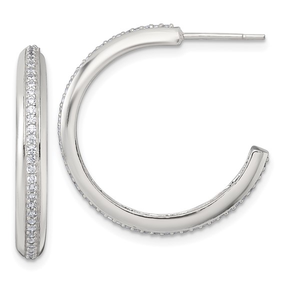Sterling Silver CZ C-hoop Post Earrings