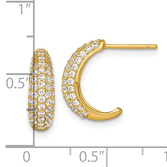 Sterling Silver CZ J-hoop Post Earrings