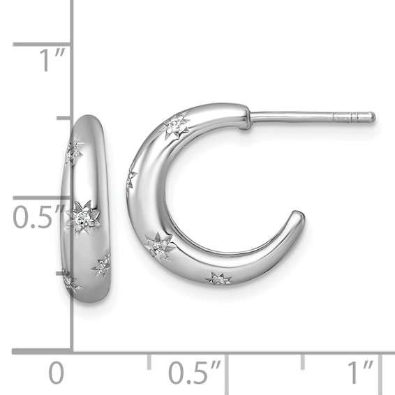 Sterling Silver Rhodium-plated Polished CZ Stars Post C-Hoop Earrings