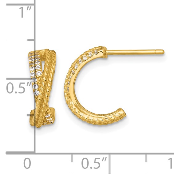 Sterling Silver Gold-Tone Polished and Twisted CZ -X- C-Hoop Post Earrings
