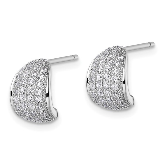 Sterling Silver Rhodium-plated CZ Pave Polished J-Hoop Post Earrings