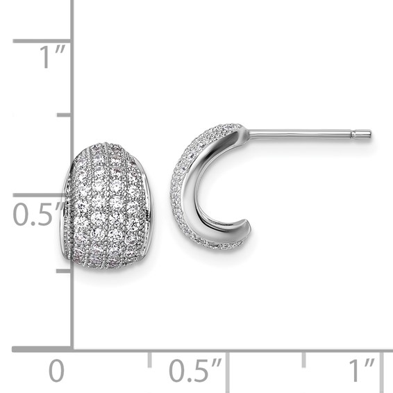 Sterling Silver Rhodium-plated CZ Pave Polished J-Hoop Post Earrings