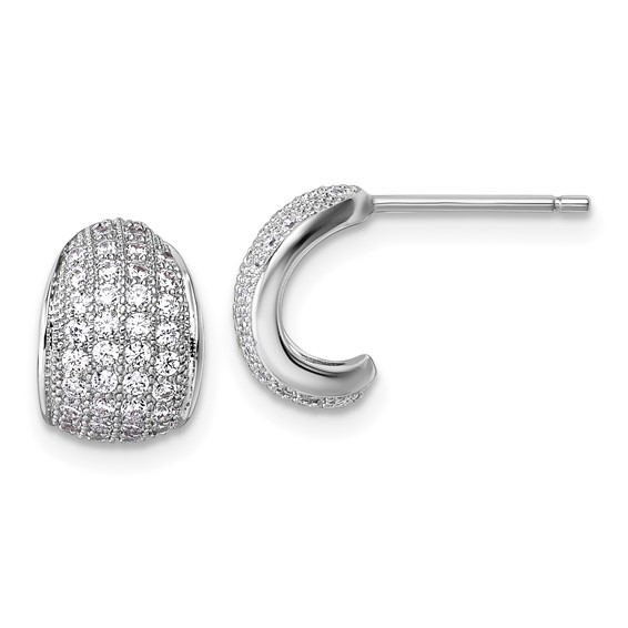 Sterling Silver Rhodium-plated CZ Pave Polished J-Hoop Post Earrings