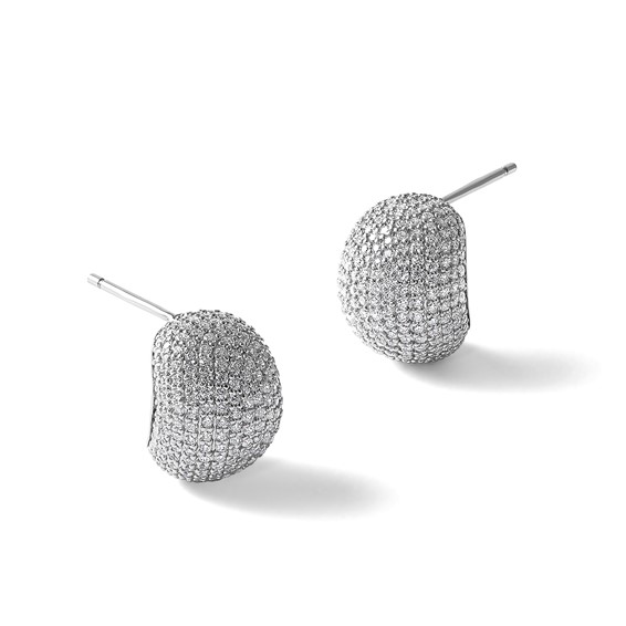 Sterling Silver Rhodium-plated CZ Pave Polished Post Earrings
