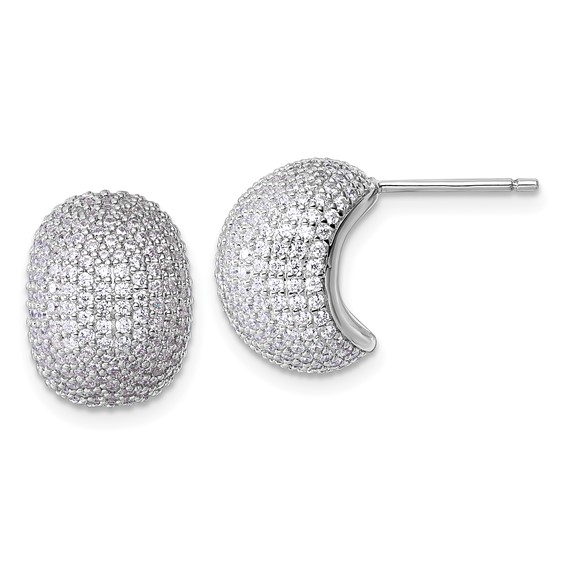 Sterling Silver Rhodium-plated CZ Pave Polished Post Earrings
