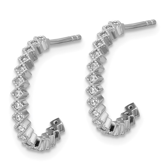 Sterling Silver Rhodium-plated CZ Polished J-Hoop Post Earrings