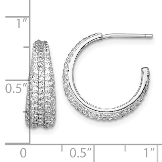 Sterling Silver Rhodium-plated Polished and Tapered Pave CZ C-Hoop Post Earrings