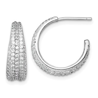 Sterling Silver Rhodium-plated Polished and Tapered Pave CZ C-Hoop Post Earrings