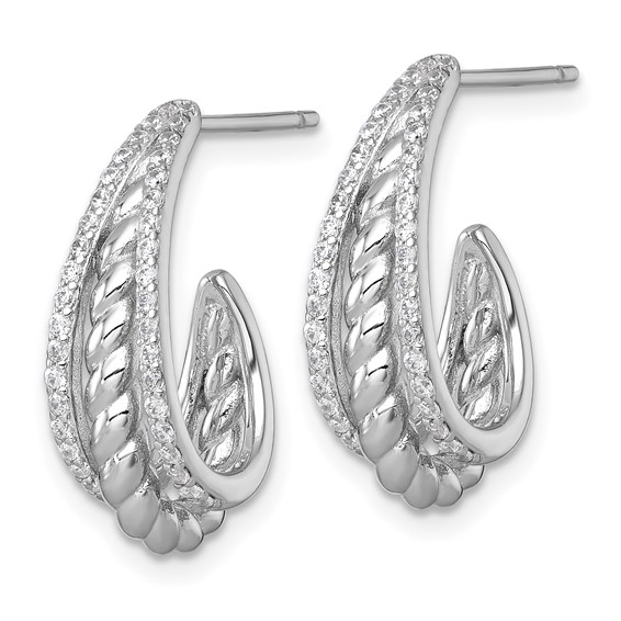 Sterling Silver CZ J-hoop Post Earrings