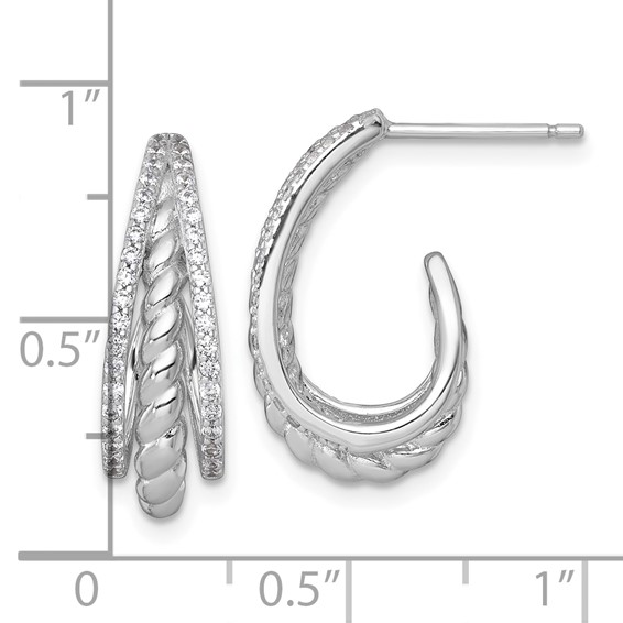 Sterling Silver CZ J-hoop Post Earrings