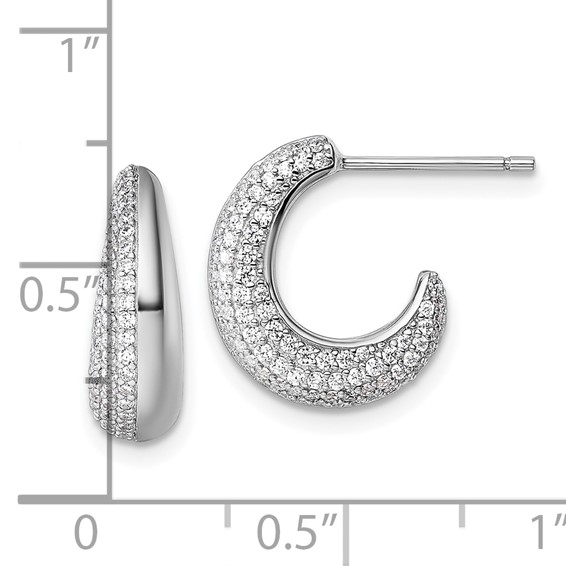 Sterling Silver Rhodium-plated CZ Polished J-Hoop Post Earrings