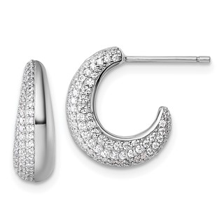 Sterling Silver Rhodium-plated CZ Polished J-Hoop Post Earrings