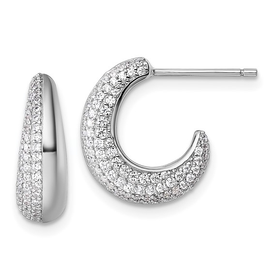 Sterling Silver Rhodium-plated CZ Polished J-Hoop Post Earrings