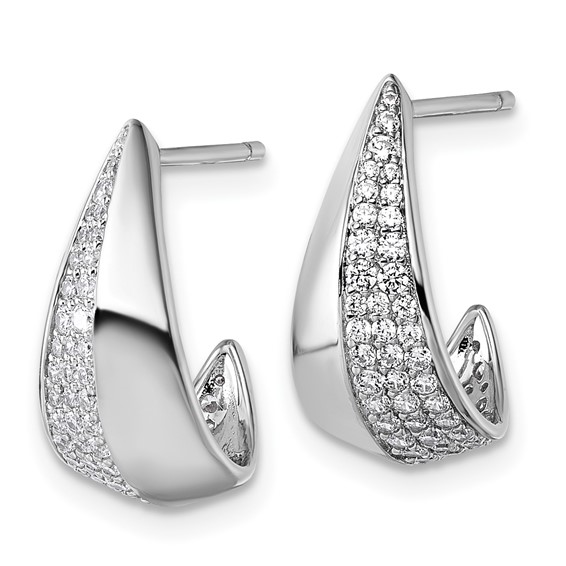 Sterling Silver Rhodium-plated CZ Polished J-Hoop Post Earrings