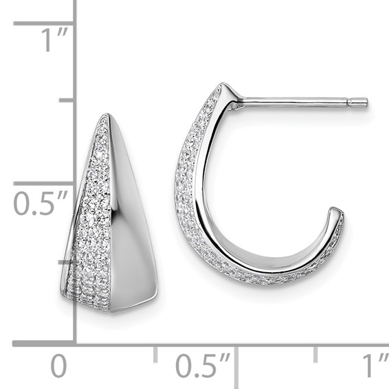 Sterling Silver Rhodium-plated CZ Polished J-Hoop Post Earrings