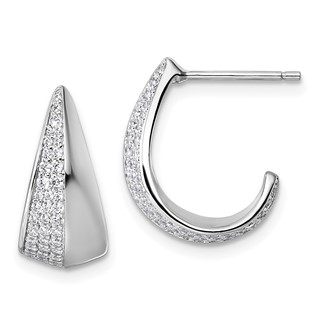 Sterling Silver Rhodium-plated CZ Polished J-Hoop Post Earrings