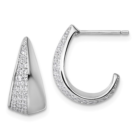 Sterling Silver Rhodium-plated CZ Polished J-Hoop Post Earrings