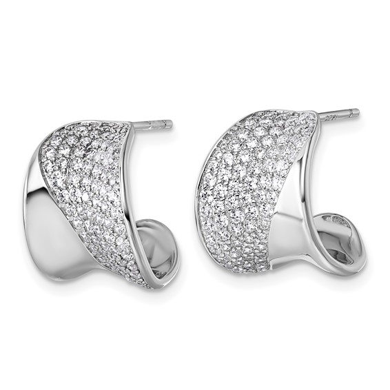 Sterling Silver Rhodium-plated CZ Polished J-Hoop Post Earrings