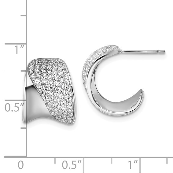 Sterling Silver Rhodium-plated CZ Polished J-Hoop Post Earrings