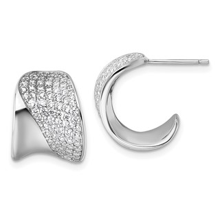 Sterling Silver Rhodium-plated CZ Polished J-Hoop Post Earrings