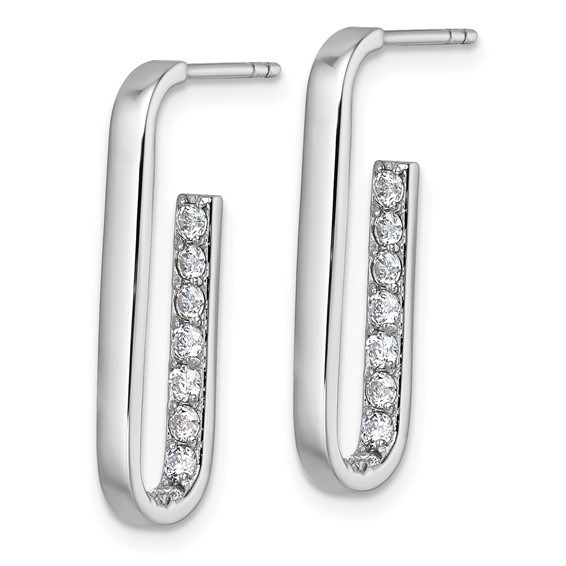 Sterling Silver Rhodium-plated Polished Rectangle with Inside CZ Post Earrings