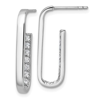 Sterling Silver Rhodium-plated Polished Rectangle with Inside CZ Post Earrings