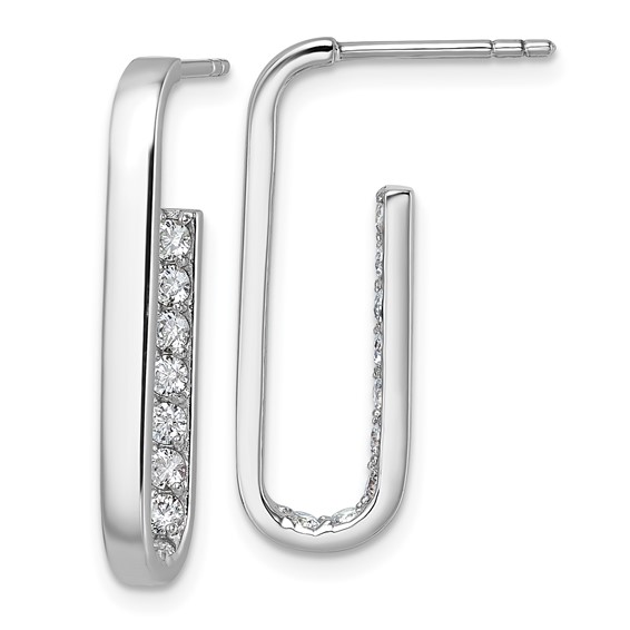 Sterling Silver Rhodium-plated Polished Rectangle with Inside CZ Post Earrings