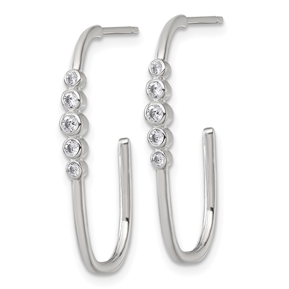 Sterling Silver CZ J-hoop Post Earrings