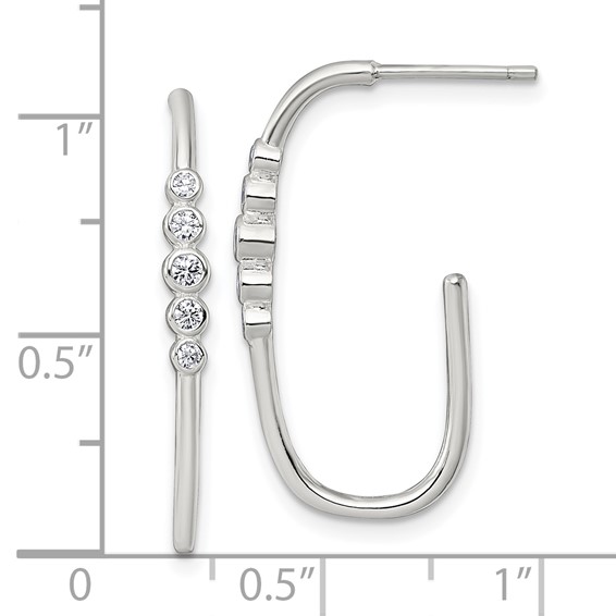 Sterling Silver CZ J-hoop Post Earrings