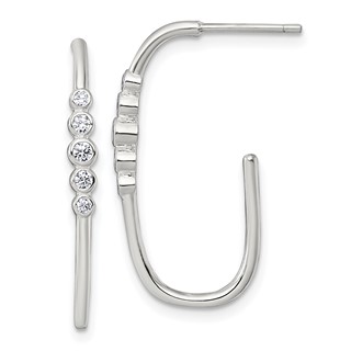Sterling Silver CZ J-hoop Post Earrings